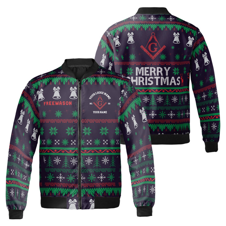 Customized Freemason Mason Christmas Pattern Bomber Jacket S-5XL