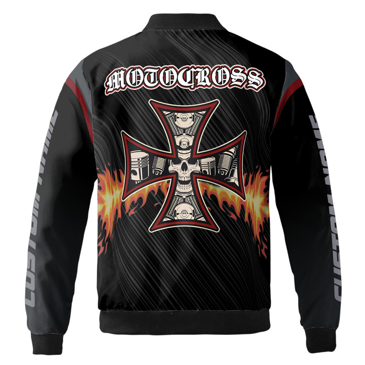 Custom Name Motocross Skull Riding Motorcycle Bomber Jacket S-5XL