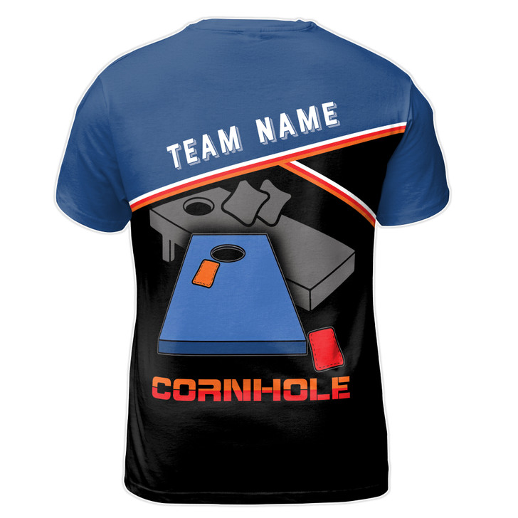 Funny Custom Name Cornhole Game Team Name Black Blue Men's T-shirt S-5XL