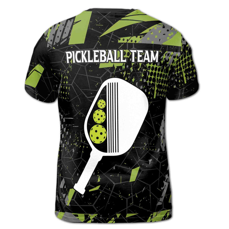 Custom Name Pickleball Silhouette Player Team Name Graphic Black Men's T-shirt S-5XL