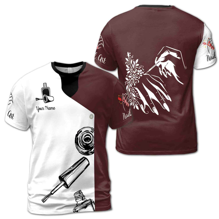Custom Name Nail Polish White Brown Cute Salon Work T-Shirt S-5XL