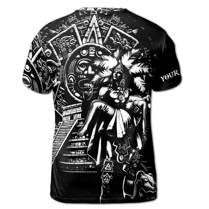 Custom Name Aztec Warrior Chichen Itza In Temple Grunge Men's T-Shirt S-5XL