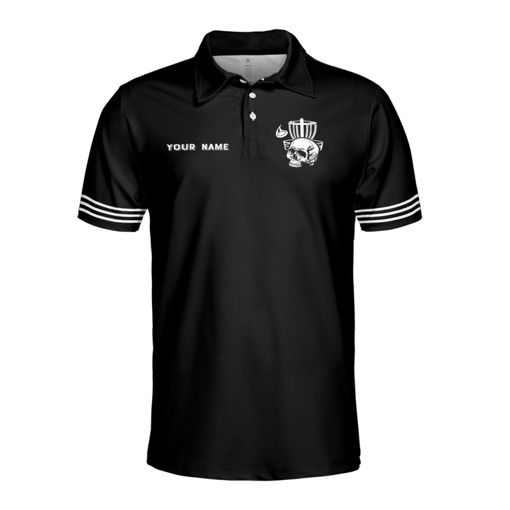 Custom Name Team Skull Disc Golf Black Men's Polo Shirt S-5XL