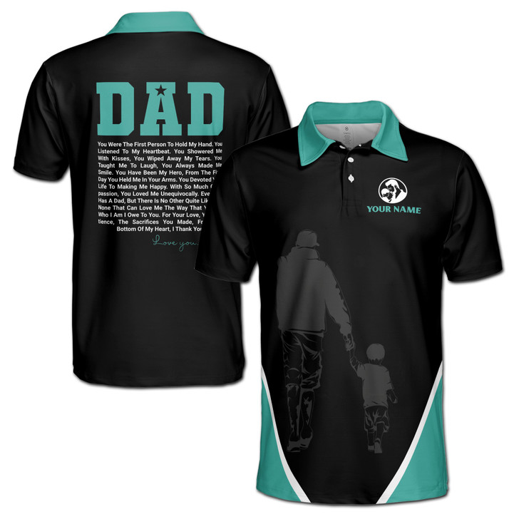 Custom Name Letter From Son To Dad With Love Black Blue Men's Polo Shirt S-5XL