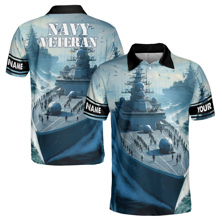 Custom Name Navy Veteran Battle Ship Men's Polo Shirt S-5XL