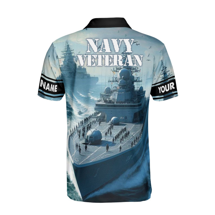 Custom Name Navy Veteran Battle Ship Men's Polo Shirt S-5XL