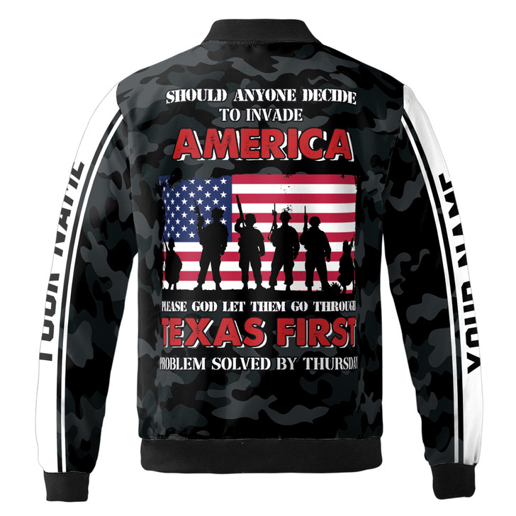 Custom Name Veteran Quote I Stand Because Camo Pattern Black Bomber Jacket S-5XL