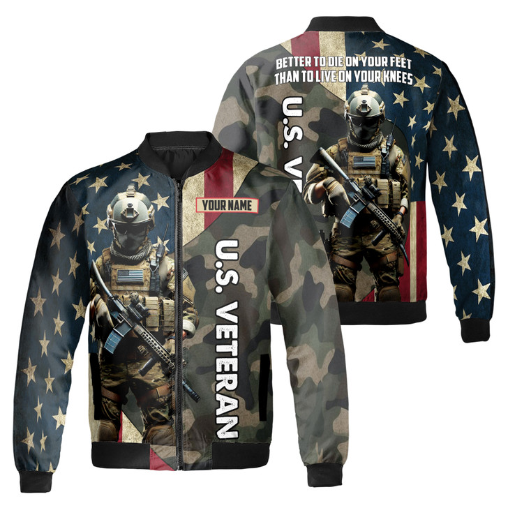 Custom Name U.S Veteran Camo Dark Colors Bomber Jacket S-5XL