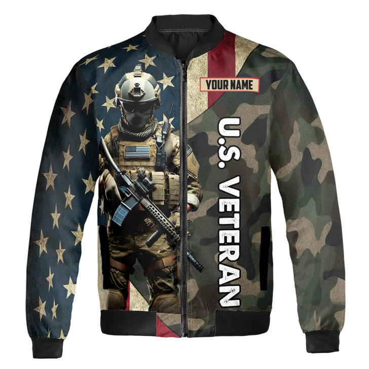 Custom Name U.S Veteran Camo Dark Colors Bomber Jacket S-5XL