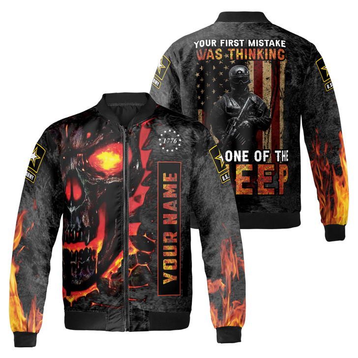Custom Name Veteran Your First Mistake Skull U.S Army Black Bomber Jacket S-5XL
