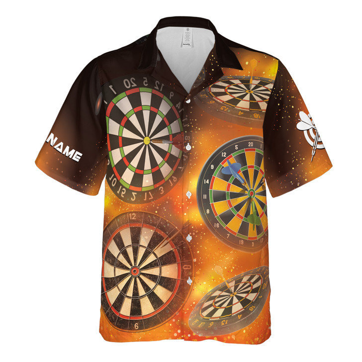 Custom Name Darts Dartboard Yellow Heat Black Hawaiian Shirt S-5XL, For Friend