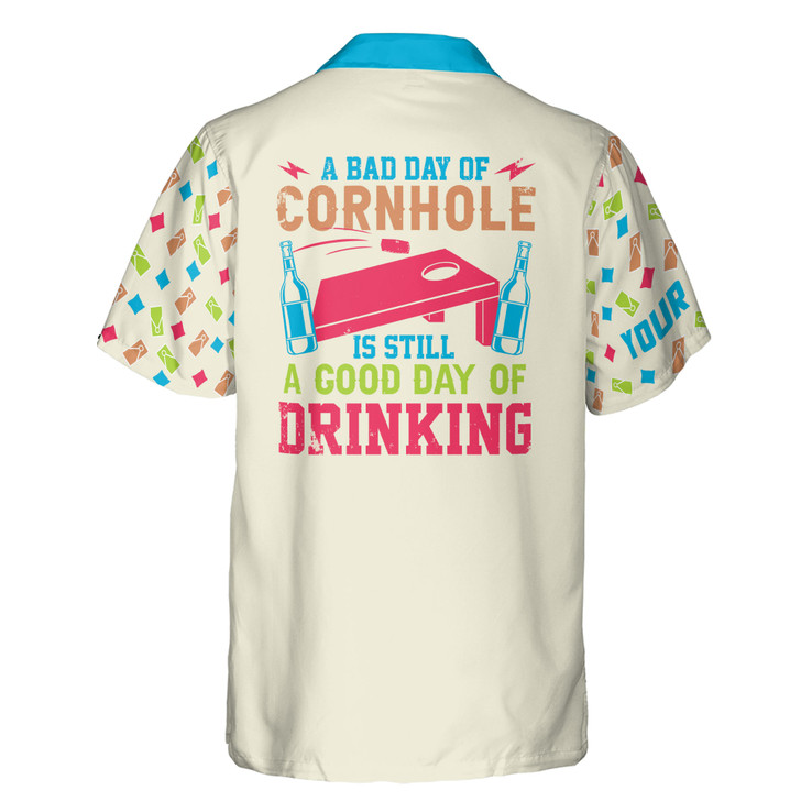 Custom Name Cornhole Beer Quote A Bad Day Of Cornhole Beige Hawaiian Shirt S-5XL