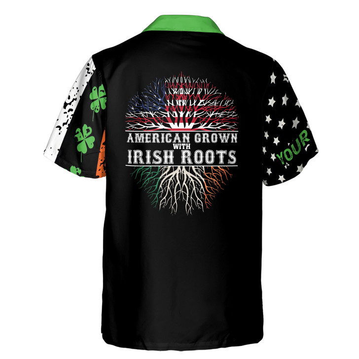 Custom Name American Grown With Irish Roots Clover Black Hawaiian Shirt S-5XL