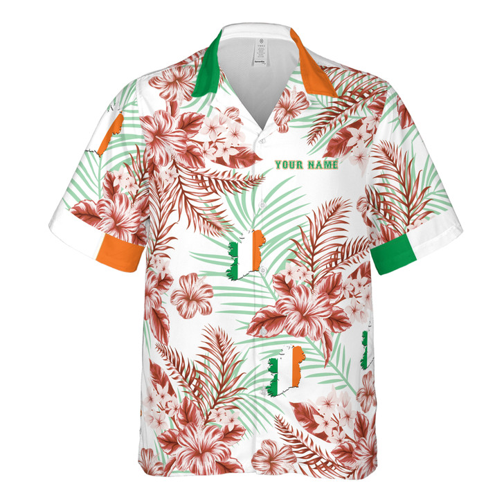 Custom Name Ireland Flag Floral White Hawaiian Shirt S-5XL, Gift For Friend