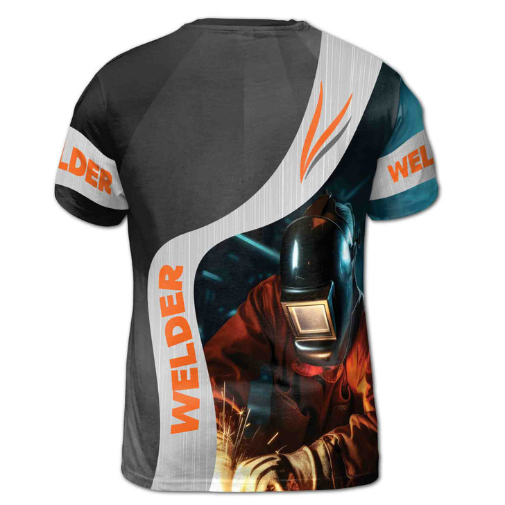 Custom Name Welder Spark Torch Mask Metal Pattern Gray 3D T-Shirt S-5XL