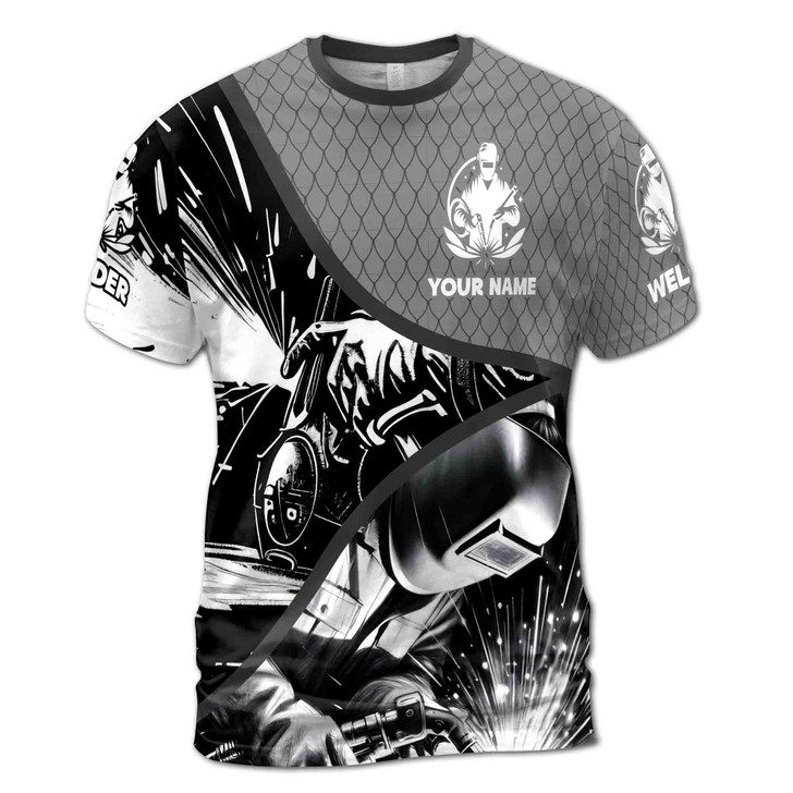 Custom Name Welder Spark Machine Hands Black White Gray 3D T-Shirt S-5XL