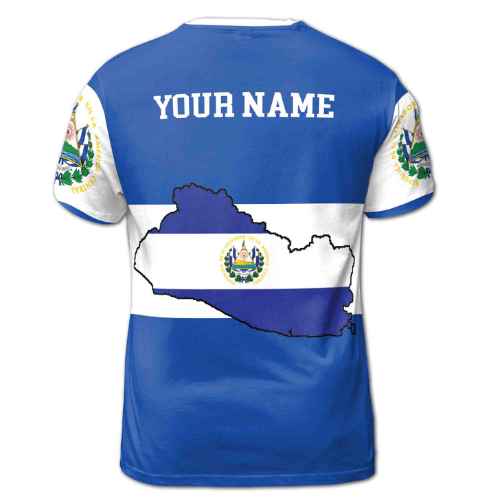 Custom Name El Salvador Culture Flag Coat Of Arms Blue White 3D T-Shirt S-5XL