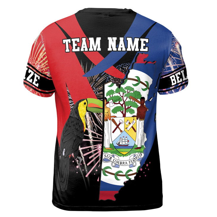 Custom Team Name Belize Flag Sub Umbra Floreo Red Blue Black 3D T-Shirt S-5XL