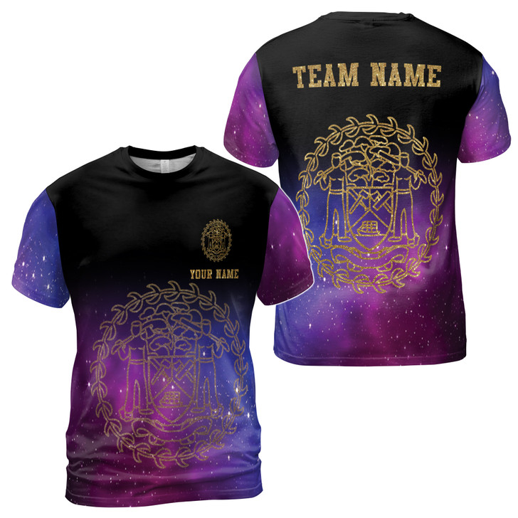 Custom Team Name Belize Coat Of Arms Galaxy Black Purple 3D T-Shirt S-5XL