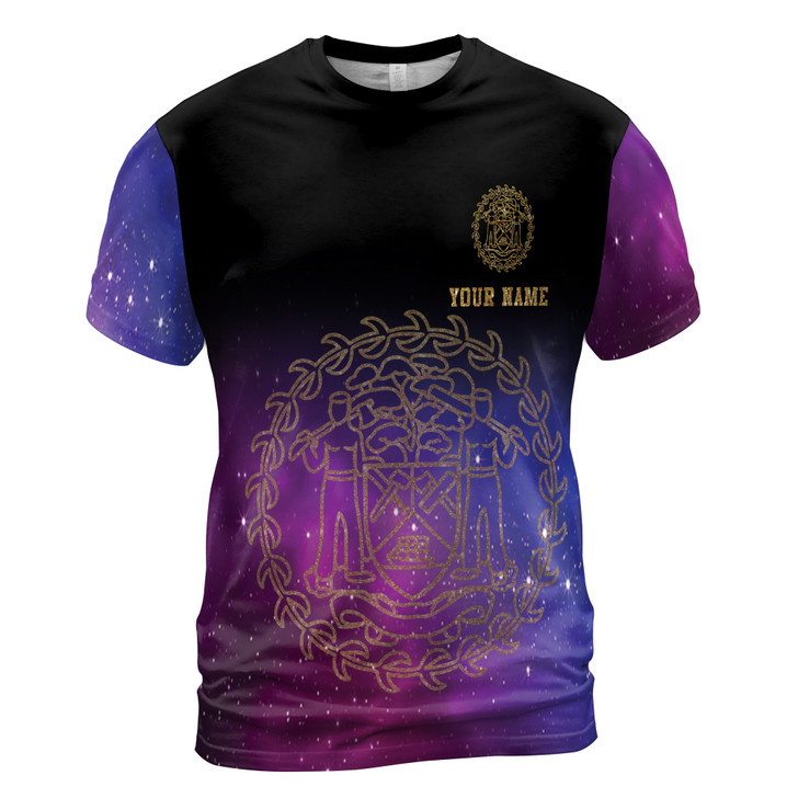 Custom Team Name Belize Coat Of Arms Galaxy Black Purple 3D T-Shirt S-5XL