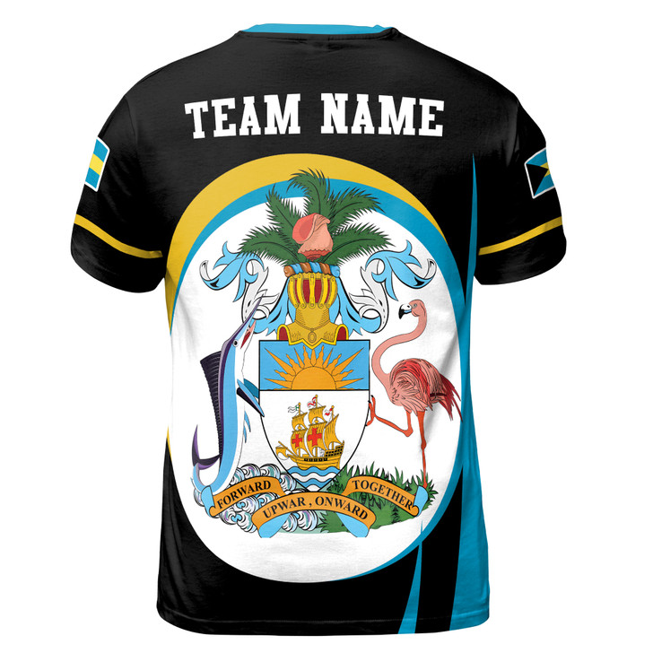 Custom Team Name Bahamas Flag Coat Of Arms Black Yellow Blue 3D T-Shirt S-5XL