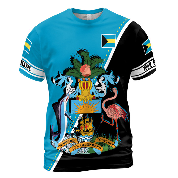 Custom Team Name Bahamas Flag Coat Of Arms Blue Black Yellow 3D T-Shirt S-5XL