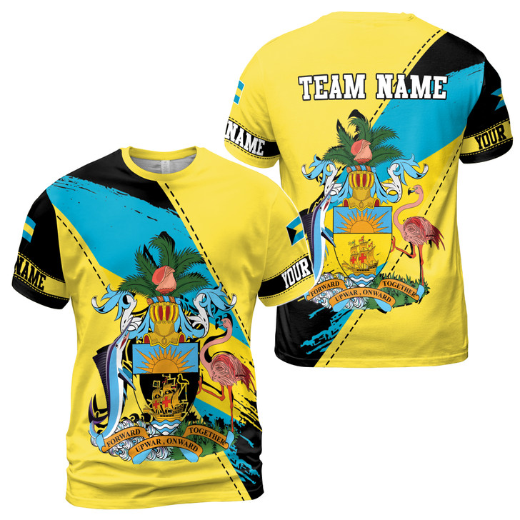 Custom Team Name Bahamas Emblem Coat Of Arms Yellow Blue Black 3D T-Shirt S-5XL