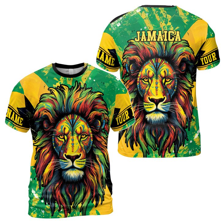 Custom Name Jamaica Flag Jamaican Lion Colorful 3D T-Shirt S-5XL