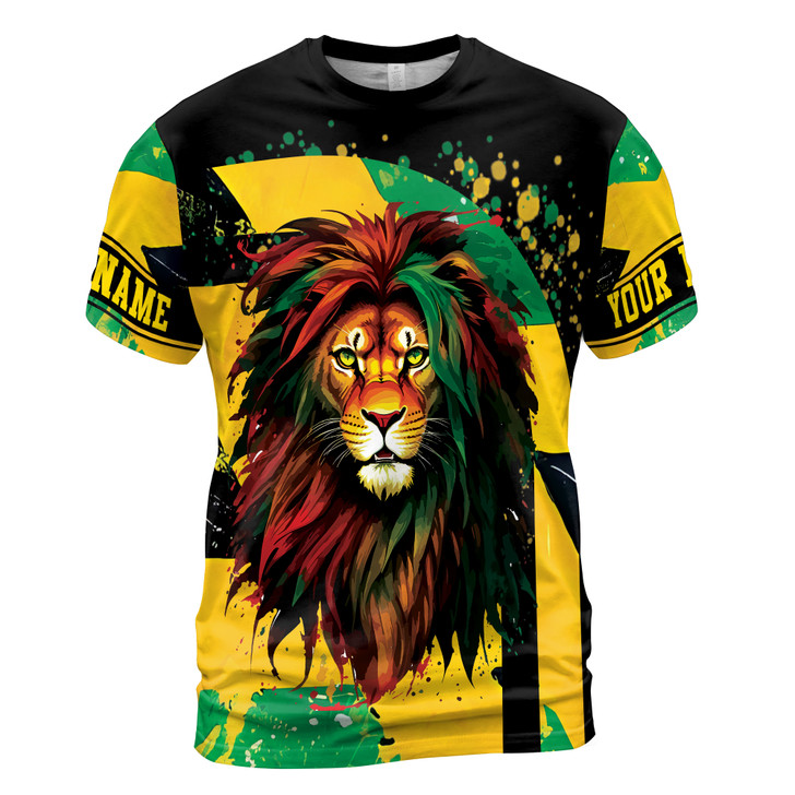 Custom Name Jamaica Flag Lion Paint Colorful 3D T-Shirt S-5XL