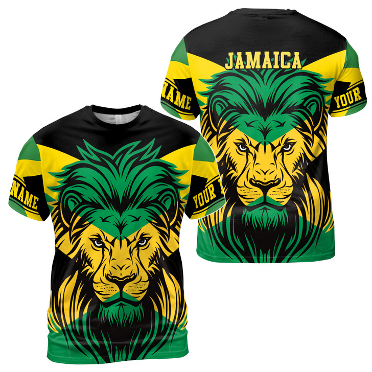 Custom Name Jamaica Flag Cool Lion Black Green Yellow 3D T-Shirt S-5XL