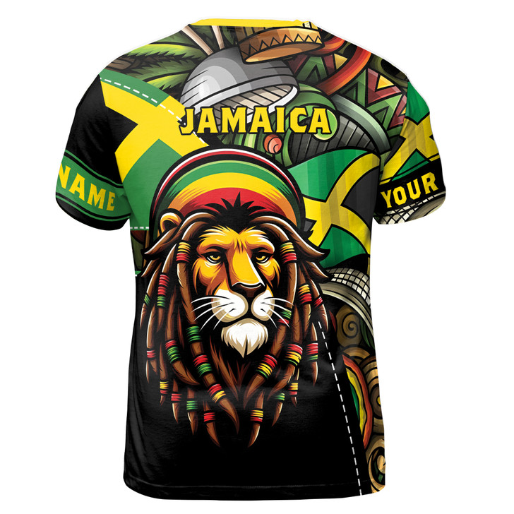 Custom Name Jamaican Lion Jamaican Culture Pattern Colorful 3D T-Shirt S-5XL