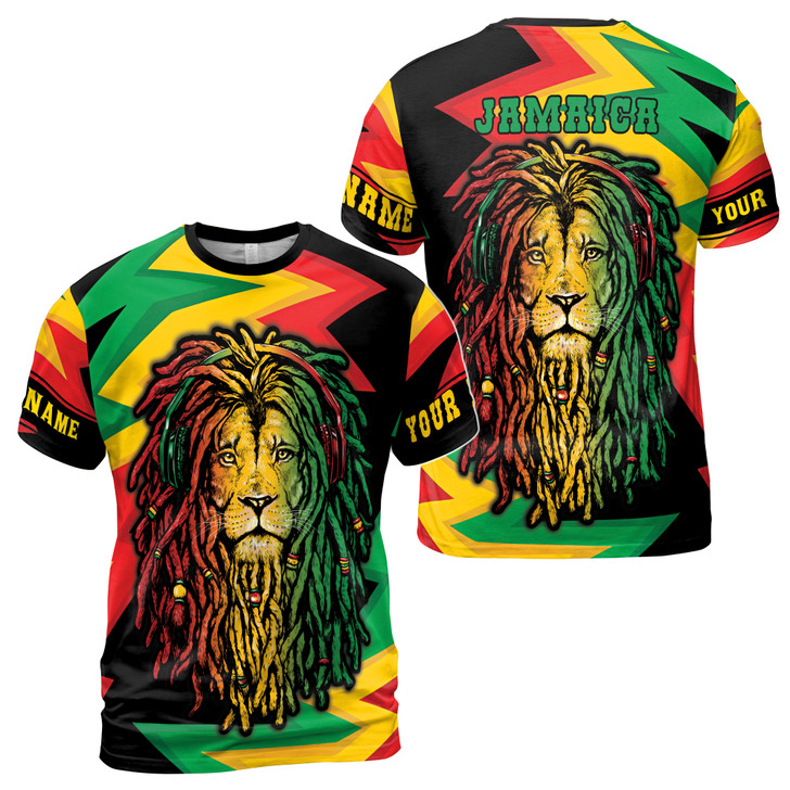 Custom Name Jamaica Flag Braided Mane Lion Colorful 3D T-Shirt S-5XL