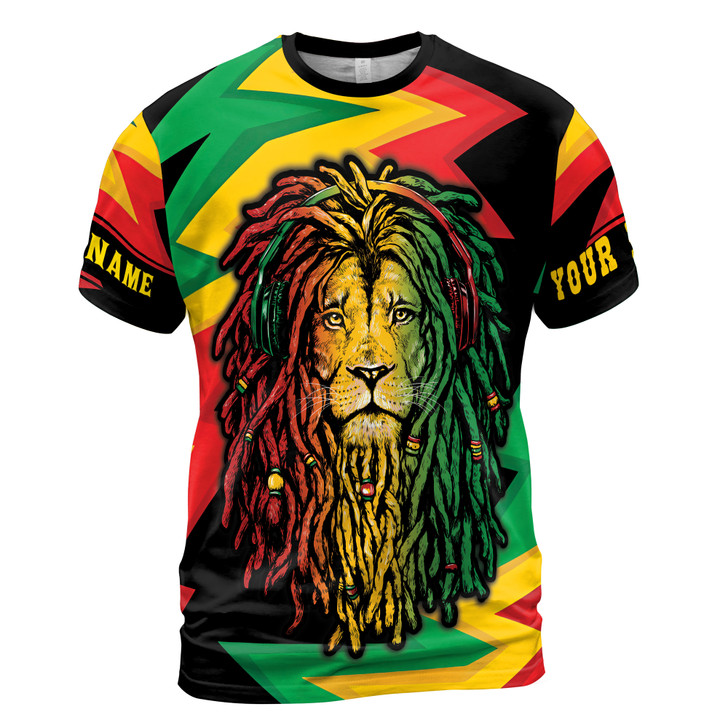 Custom Name Jamaica Flag Braided Mane Lion Colorful 3D T-Shirt S-5XL