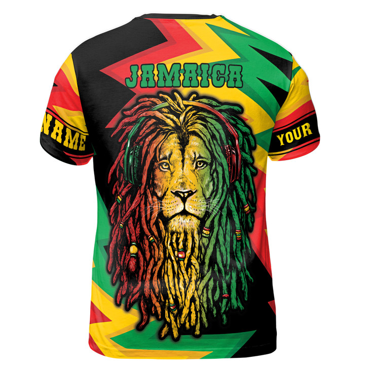 Custom Name Jamaica Flag Braided Mane Lion Colorful 3D T-Shirt S-5XL