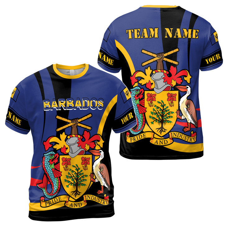 Custom Team Name Barbados Pride And Industry Black Deep Blue 3D T-Shirt S-5XL