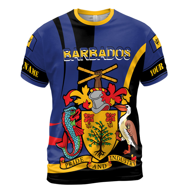 Custom Team Name Barbados Pride And Industry Black Deep Blue 3D T-Shirt S-5XL