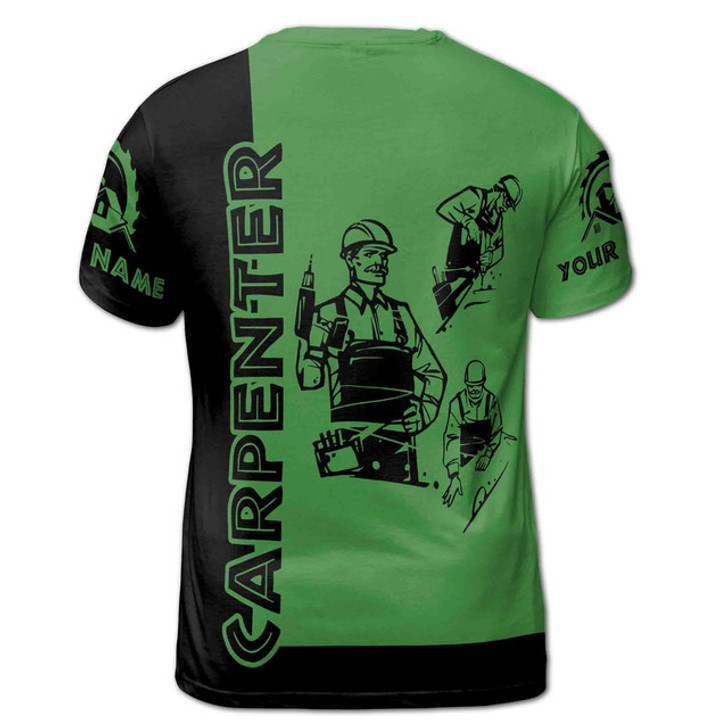 Custom Name Carpenter Woodworking Construction Black Green 3D T-Shirt S-5XL