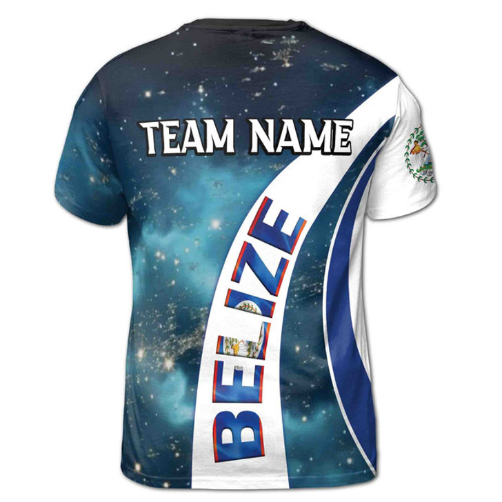 Custom Name Belize Flag Coat Of Arms Galaxy Pattern White Blue 3D T-Shirt S-5XL