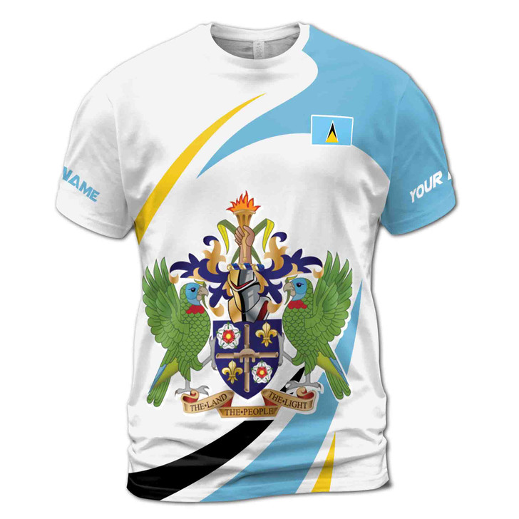 Custom Name Saint Lucia The Land The People The Light White 3D T-Shirt S-5XL