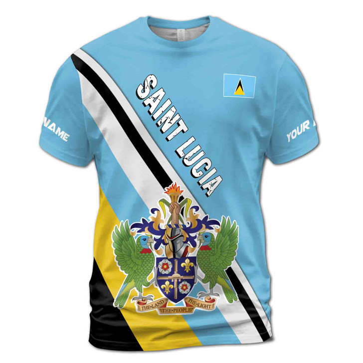 Custom Name Saint Lucia Flag The Land People The Light Blue 3D T-Shirt S-5XL