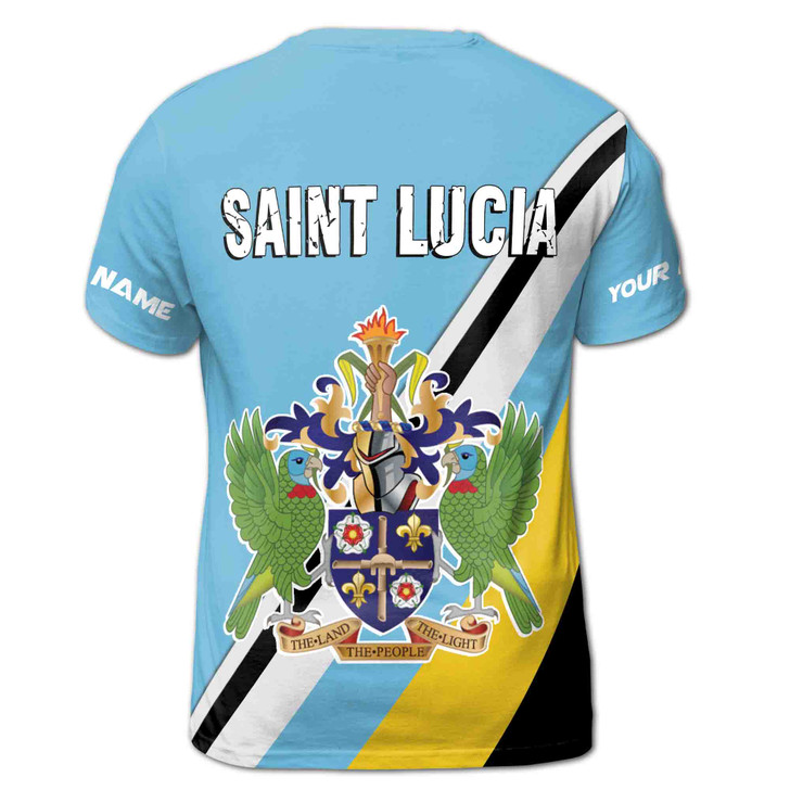 Custom Name Saint Lucia Flag The Land People The Light Blue 3D T-Shirt S-5XL