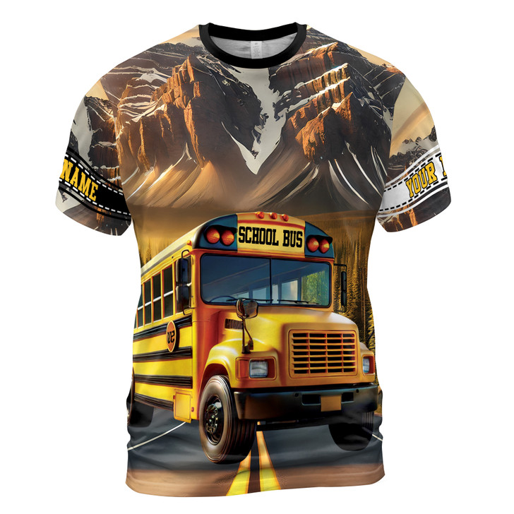 Custom Name Back to School Road Trip With The Bus Colorful 3D T-Shirt S-5XL