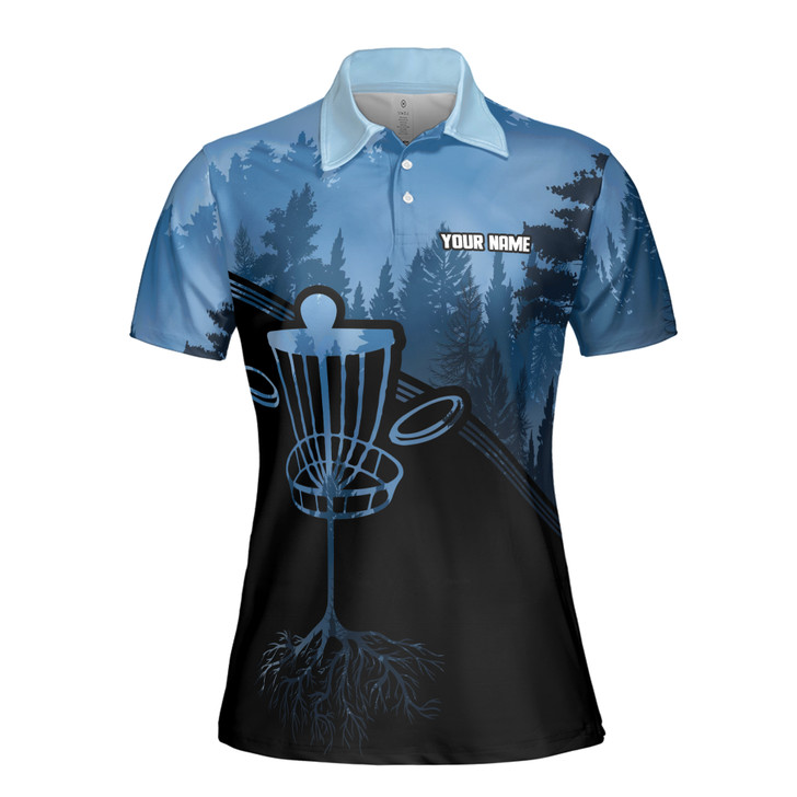 Custom Team Name Disc Golf Tree Roots Forest Blue Black Women's Polo Shirt S-5XL