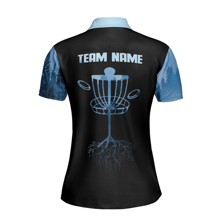 Custom Team Name Disc Golf Tree Roots Forest Blue Black Women's Polo Shirt S-5XL