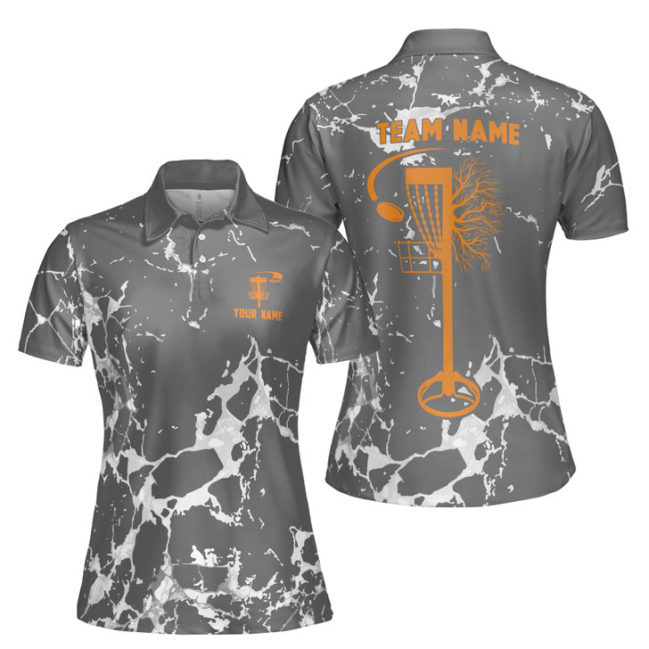 Custom Team Name Disc Golf Paint Splashes White Gray Women's Polo Shirt S-5XL