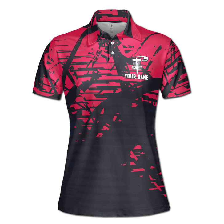 Custom Team Name Disc Golf Tree Roots Sport Black Red Women's Polo Shirt S-5XL