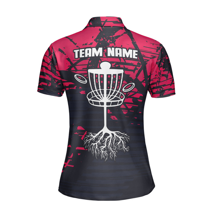 Custom Team Name Disc Golf Tree Roots Sport Black Red Women's Polo Shirt S-5XL