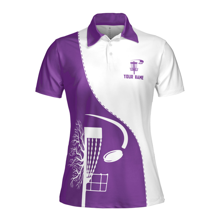 Custom Team Name Disc Golf Sewing Stitches White Purple Women's Polo Shirt S-5XL