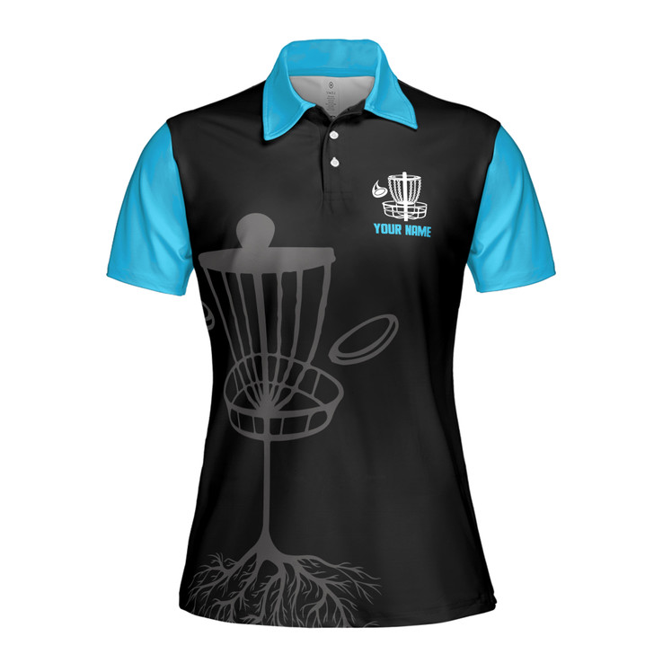 Custom Team Name Disc Golf Here Hit Trees Black Blue Women's Polo Shirt S-5XL