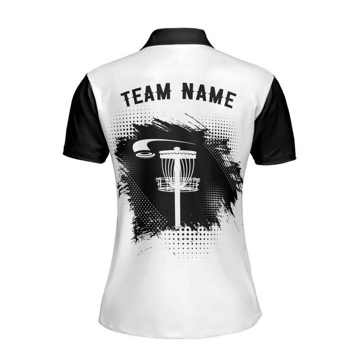Custom Team Name Disc Golf Dot Pattern Black White  Women's Polo Shirt S-5XL